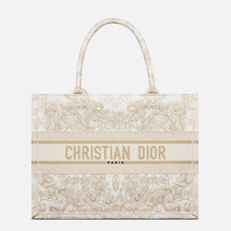 Dior Book Tote Butterfly Around The World Motif Canvas White Gold