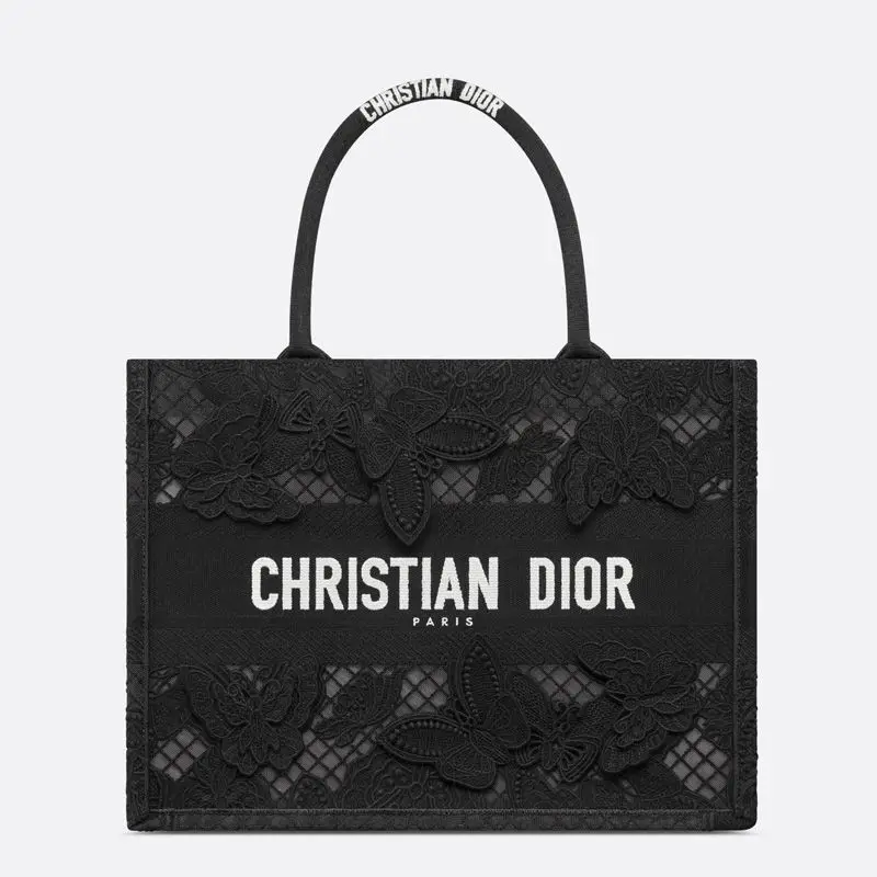 Dior Book Tote D-Lace Butterfly Motif Canvas Black