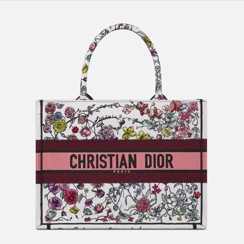 Dior Book Tote Florilegio Motif Canvas White Pink