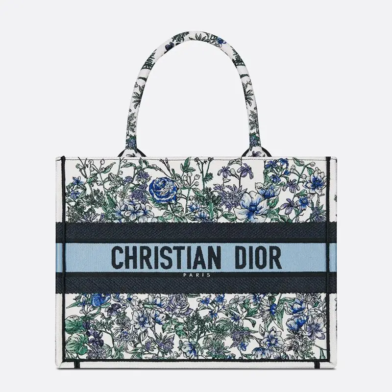 Dior Book Tote Flowers Constellation Motif Canvas White Blue