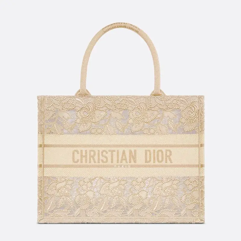 Dior Book Tote Macrame D-Lace Motif Canvas Beige