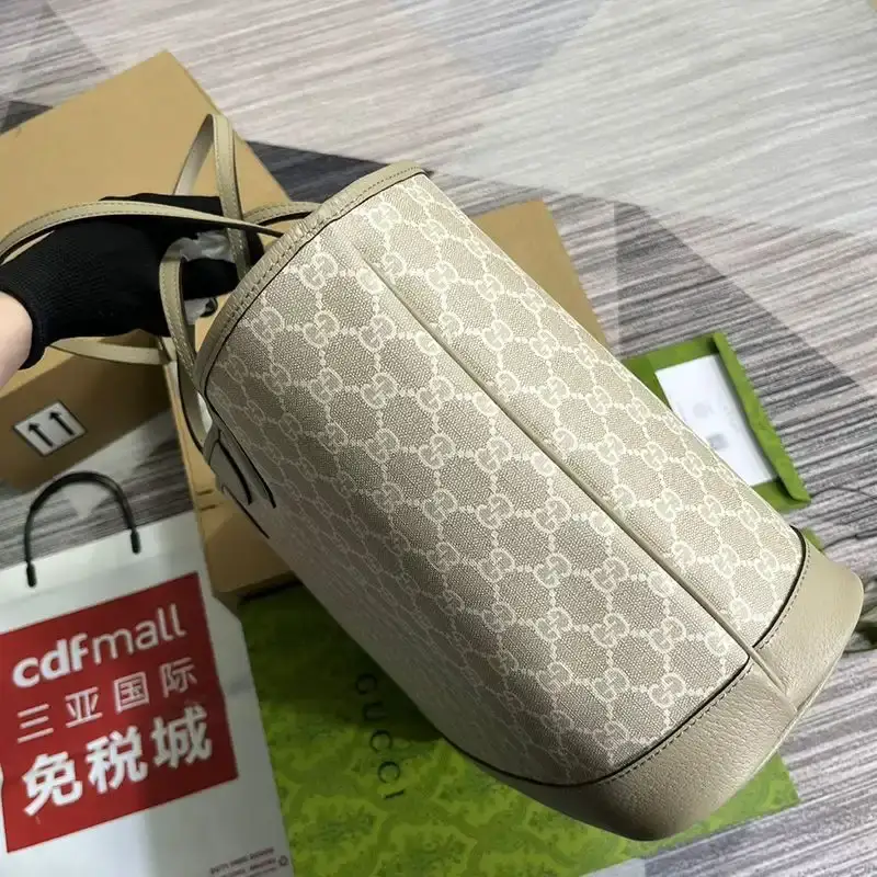 Gucci Medium Ophidia Tote In GG Supreme Canvas 739730 Khaki/White
