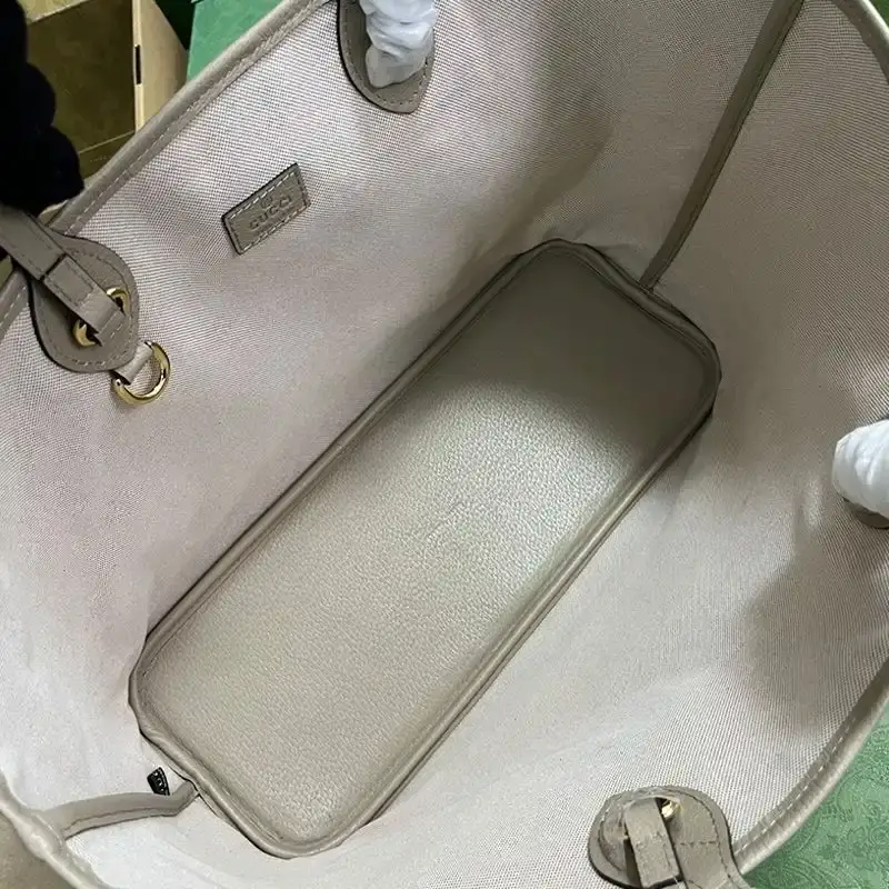 Gucci Medium Ophidia Tote In GG Supreme Canvas 739730 Khaki/White