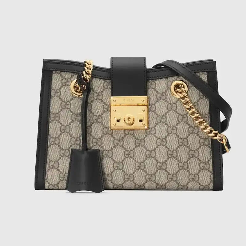 Gucci Small Padlock Tote In GG Supreme Canvas Beige/Black