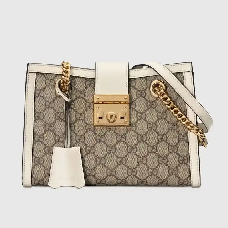Gucci Small Padlock Tote In GG Supreme Canvas Beige/White