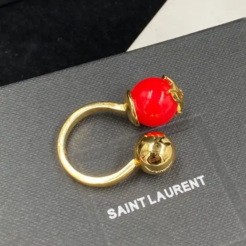 Saint Laurent Cassandre Pearl And Ball Ring In Metal Gold/Red