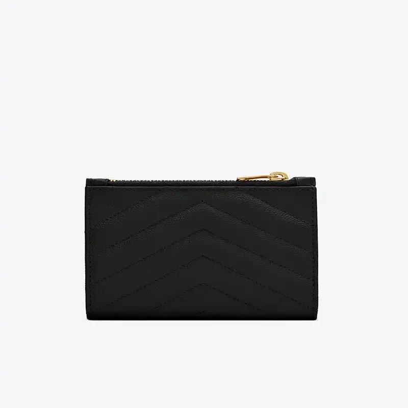 Saint Laurent Fragments Zipped Bifold Wallet In Grained Matelasse Leather Black/Gold