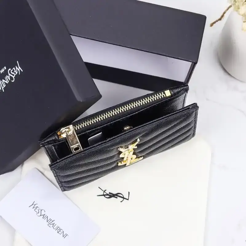 Saint Laurent Fragments Zipped Bifold Wallet In Grained Matelasse Leather Black/Gold