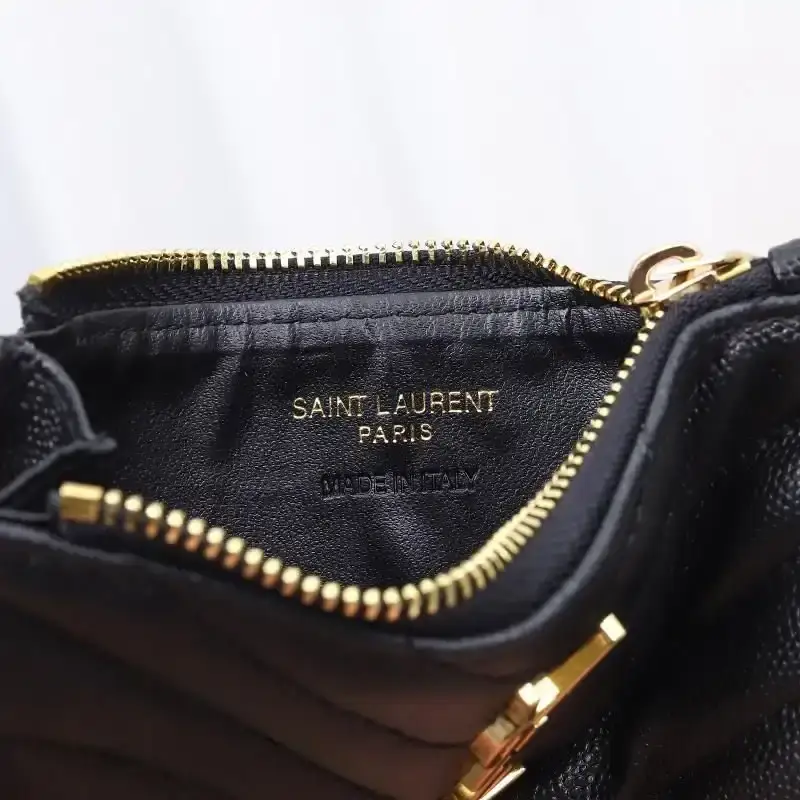 Saint Laurent Fragments Zipped Card Case In Grained Matelasse Leather Black/Gold