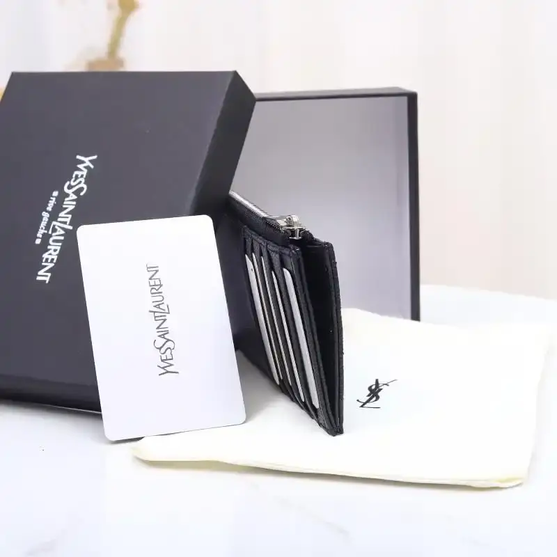 Saint Laurent Fragments Zipped Card Case In Grained Matelasse Leather Black/Silver
