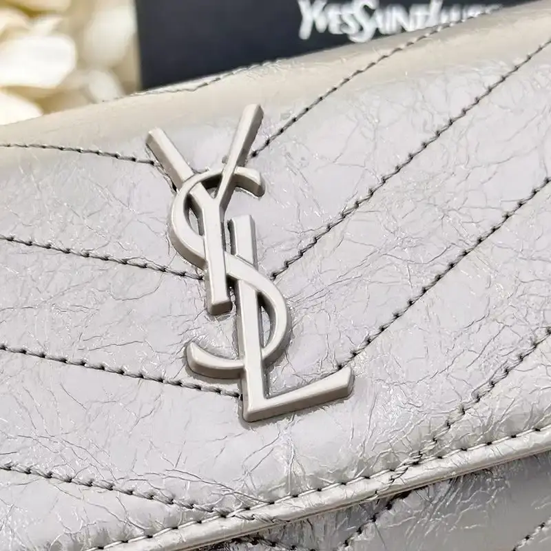 Saint Laurent Large Cassandra Bifold Wallet In Crinkled Matelasse Leather Grey