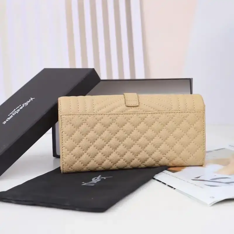 Saint Laurent Large Envelope Flap Wallet In Mixed Grained Matelasse Leather Apricot/Gold