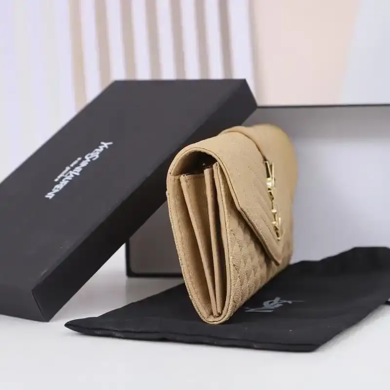 Saint Laurent Large Envelope Flap Wallet In Mixed Grained Matelasse Leather Apricot/Gold