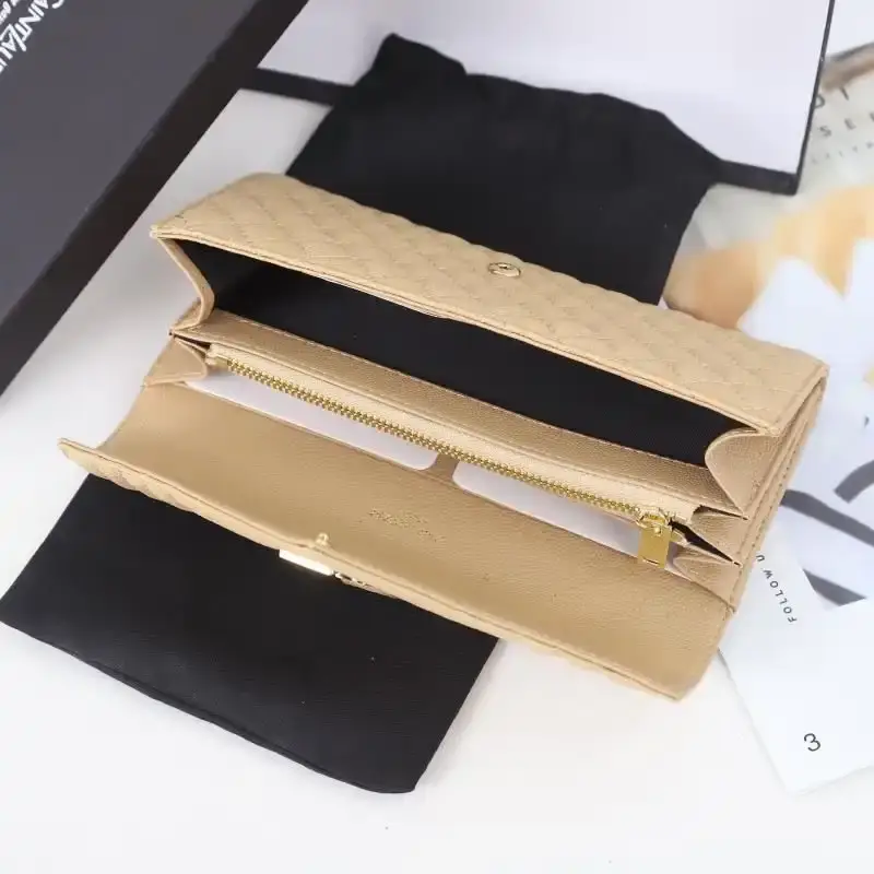 Saint Laurent Large Envelope Flap Wallet In Mixed Grained Matelasse Leather Apricot/Gold