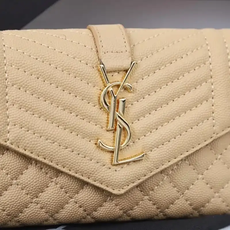 Saint Laurent Large Envelope Flap Wallet In Mixed Grained Matelasse Leather Apricot/Gold
