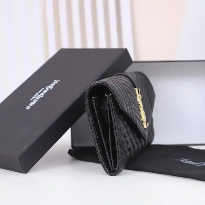 Saint Laurent Large Envelope Flap Wallet In Mixed Grained Matelasse Leather Black/Gold