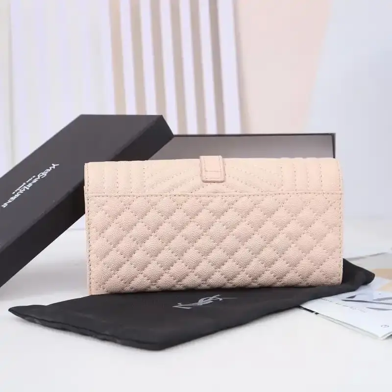 Saint Laurent Large Envelope Flap Wallet In Mixed Grained Matelasse Leather Pink/Gold