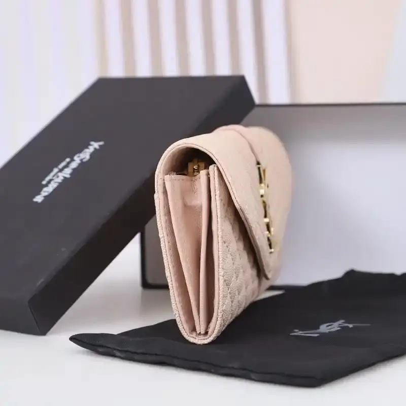 Saint Laurent Large Envelope Flap Wallet In Mixed Grained Matelasse Leather Pink/Gold