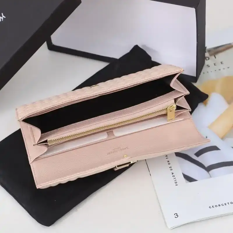 Saint Laurent Large Envelope Flap Wallet In Mixed Grained Matelasse Leather Pink/Gold