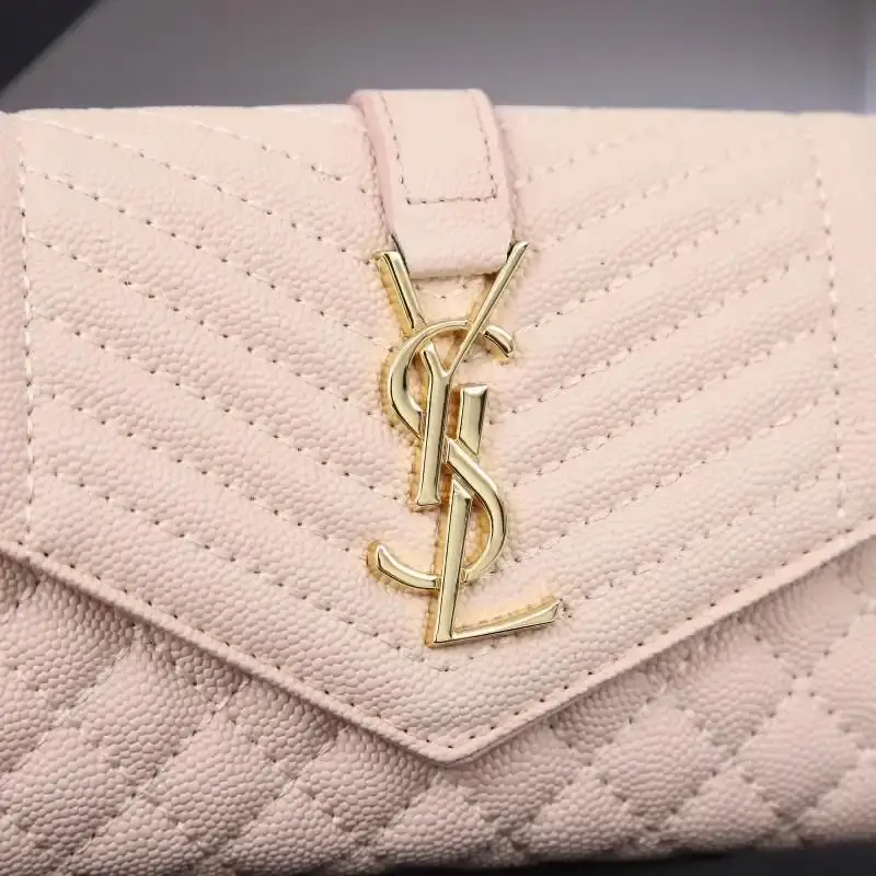 Saint Laurent Large Envelope Flap Wallet In Mixed Grained Matelasse Leather Pink/Gold