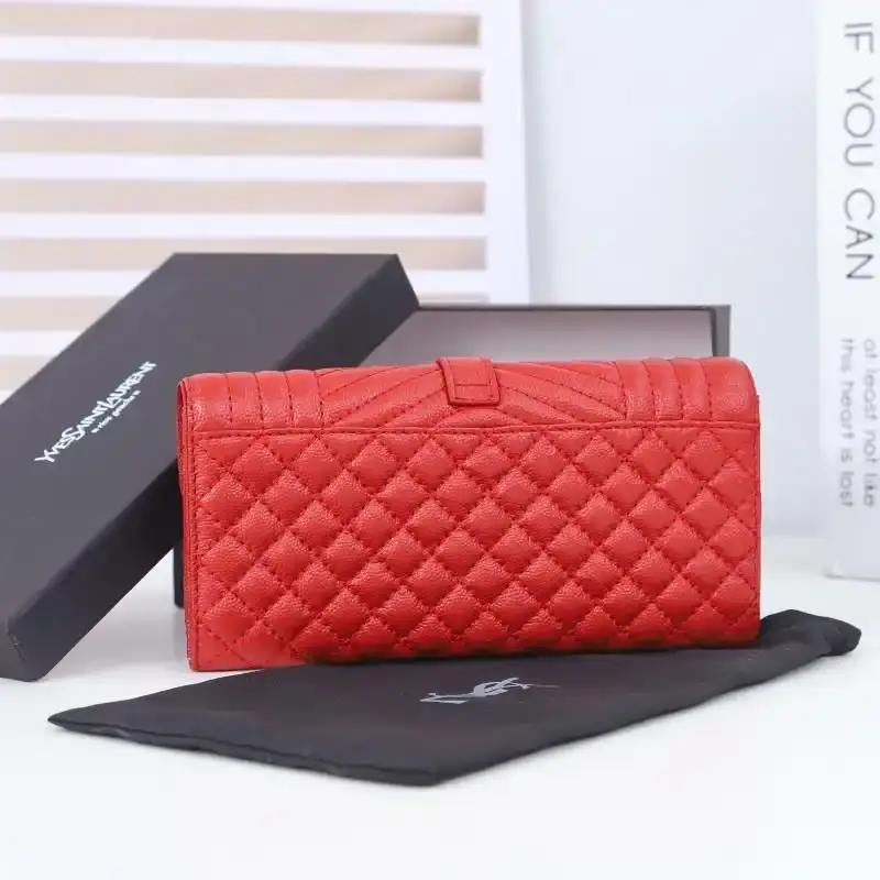 Saint Laurent Large Envelope Flap Wallet In Mixed Grained Matelasse Leather Red/Gold