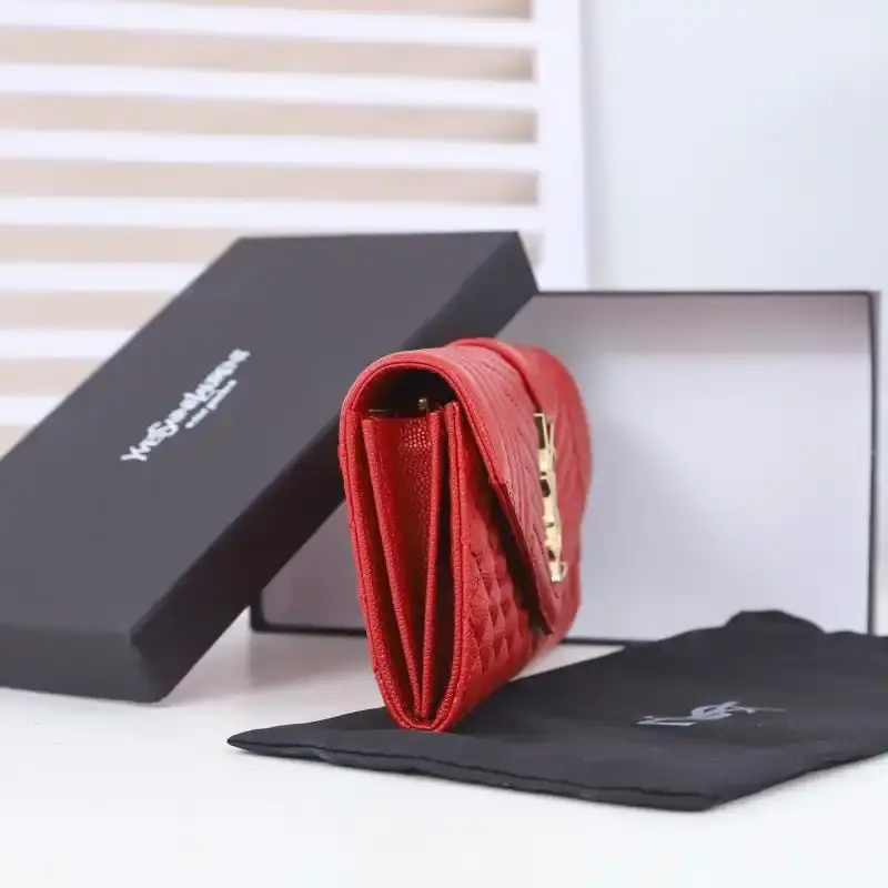 Saint Laurent Large Envelope Flap Wallet In Mixed Grained Matelasse Leather Red/Gold