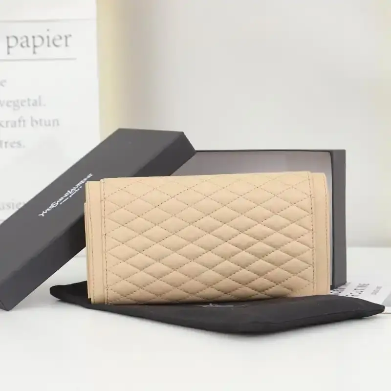 Saint Laurent Large Gaby Flap Wallet In Quilted Lambskin Apricot/Gold