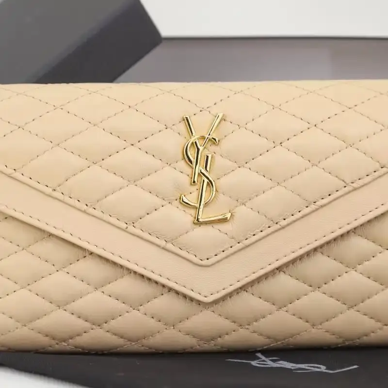Saint Laurent Large Gaby Flap Wallet In Quilted Lambskin Apricot/Gold