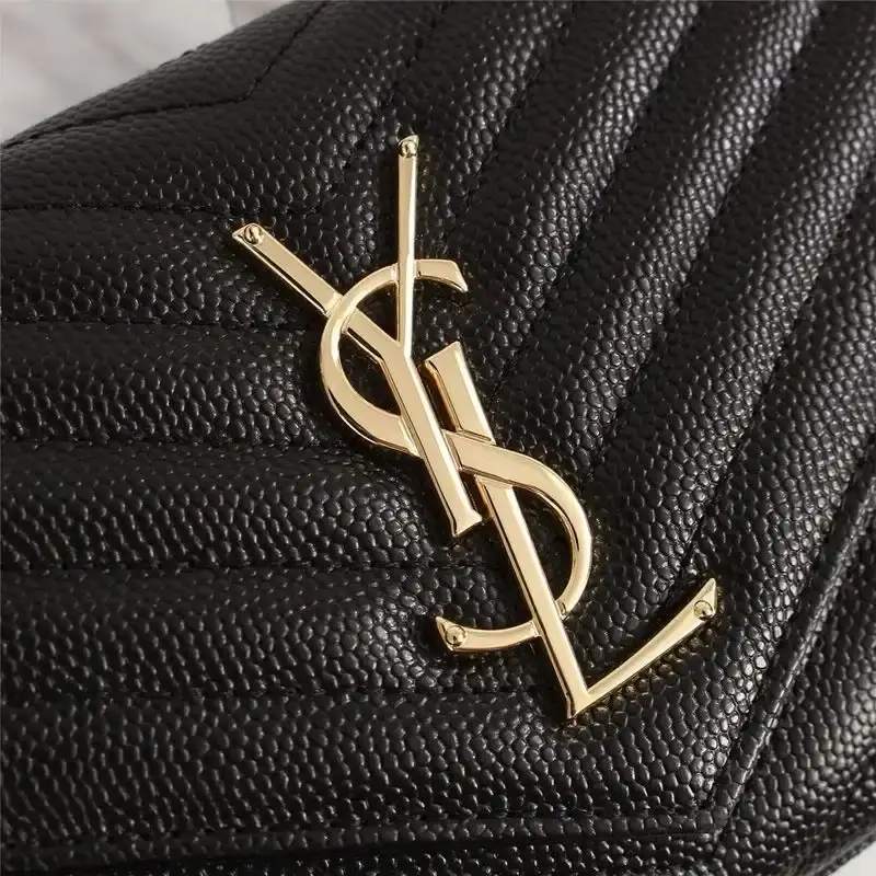 Saint Laurent Large Monogram Chain Wallet In Grained Matelasse Leather Black/Gold