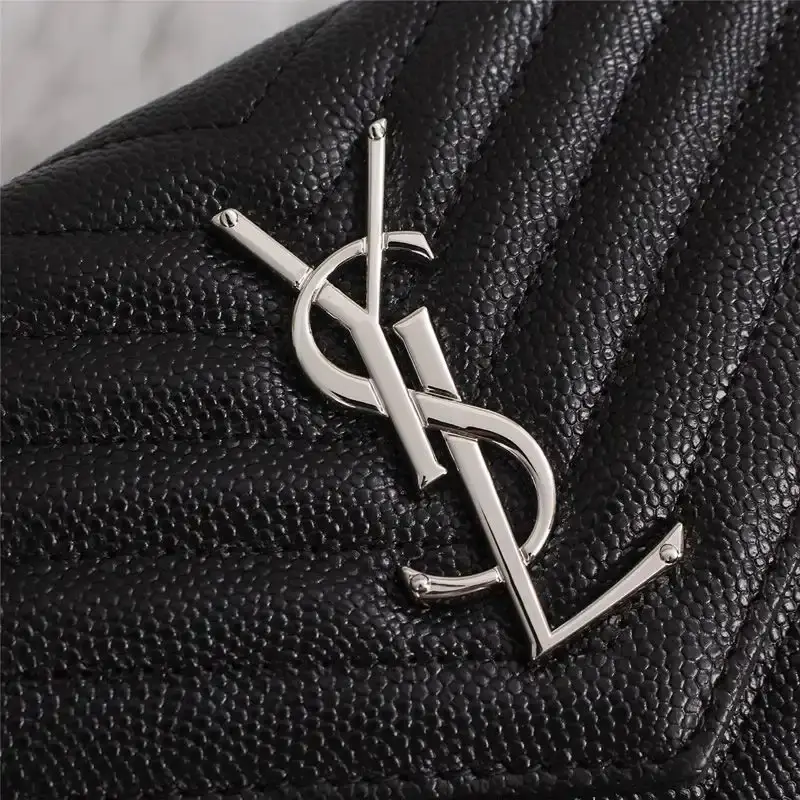 Saint Laurent Large Monogram Chain Wallet In Grained Matelasse Leather Black/Silver