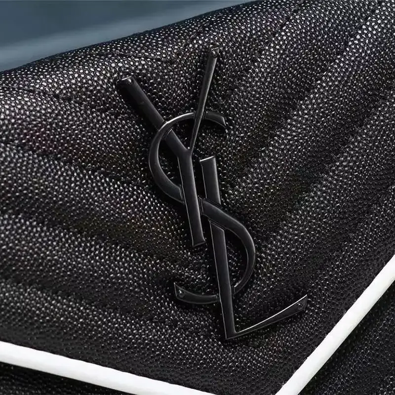 Saint Laurent Large Monogram Chain Wallet In Grained Matelasse Leather Black/White