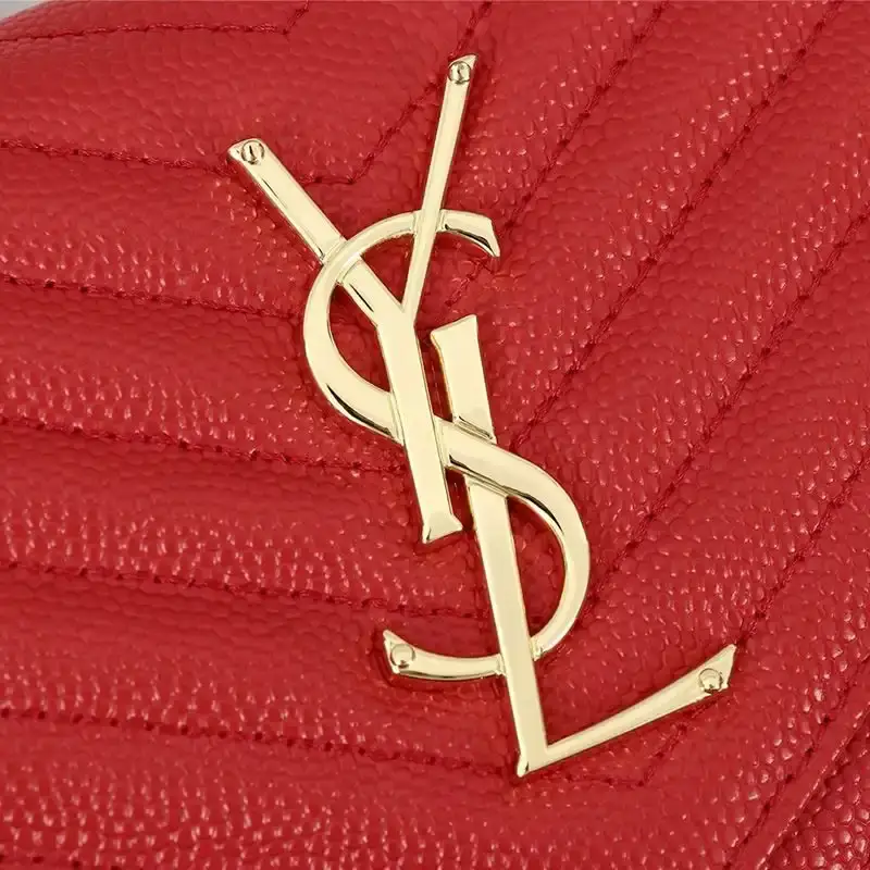 Saint Laurent Large Monogram Chain Wallet In Grained Matelasse Leather Red/Gold