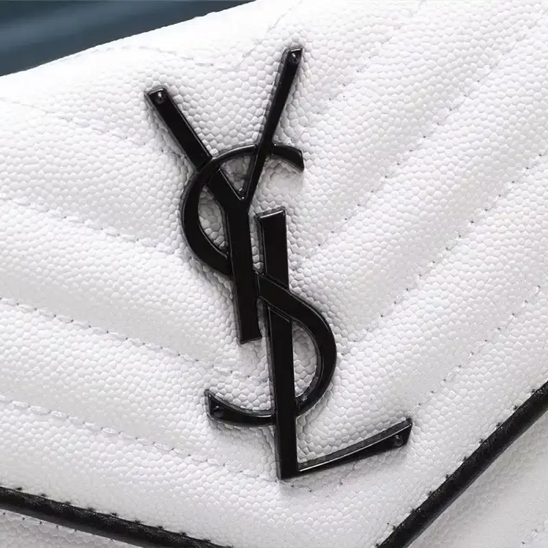 Saint Laurent Large Monogram Chain Wallet In Grained Matelasse Leather White/Black