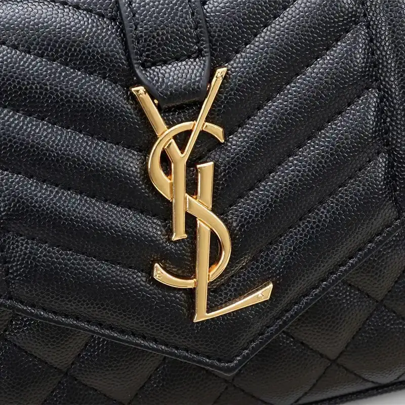 Saint Laurent Large Monogram Chain Wallet In Mixed Grained Matelasse Leather Black/Gold