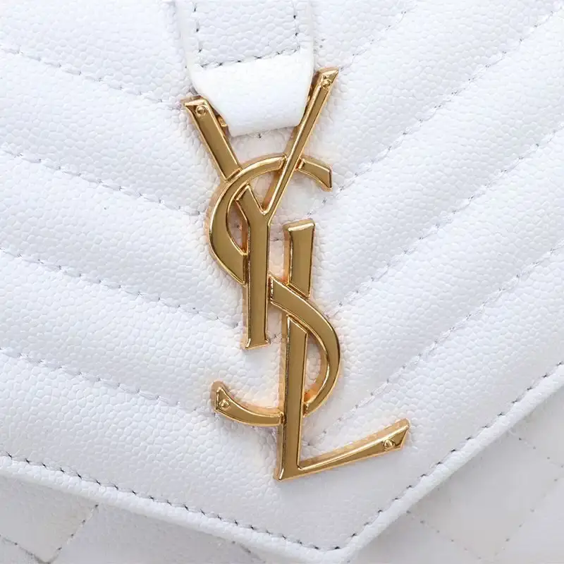 Saint Laurent Large Monogram Chain Wallet In Mixed Grained Matelasse Leather White/Gold