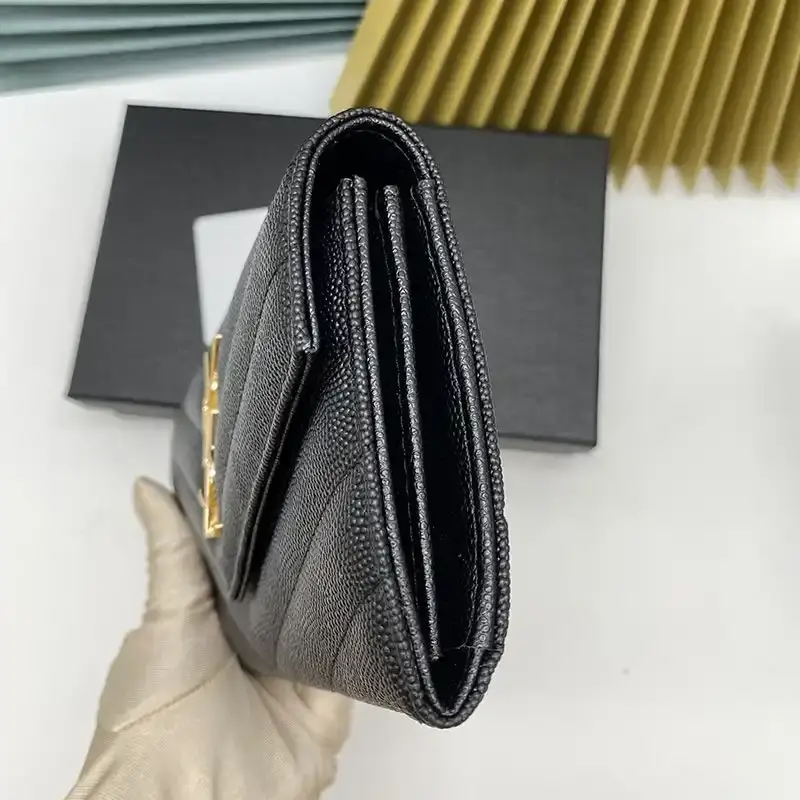 Saint Laurent Large Monogram Flap Wallet In Grained Matelasse Leather Black/Gold