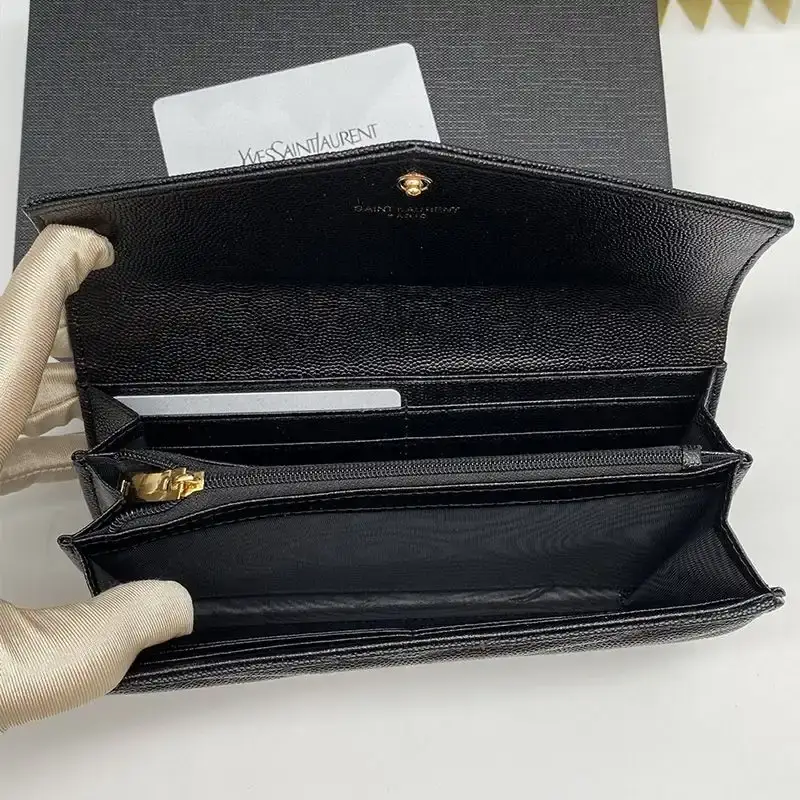 Saint Laurent Large Monogram Flap Wallet In Grained Matelasse Leather Black/Gold
