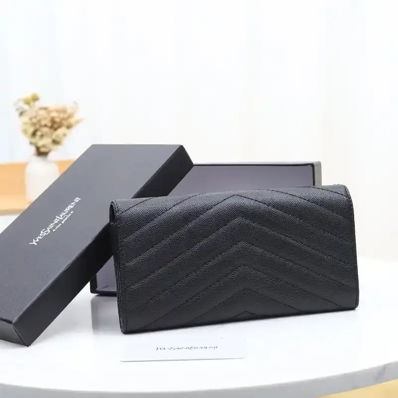 Saint Laurent Large Monogram Flap Wallet In Grained Matelasse Leather Black/Silver