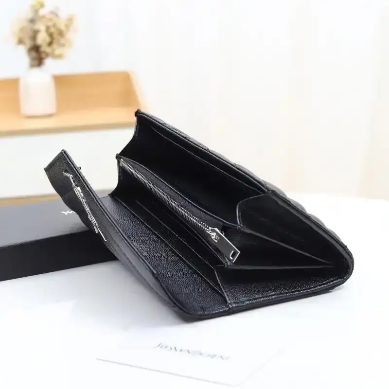 Saint Laurent Large Monogram Flap Wallet In Grained Matelasse Leather Black/Silver