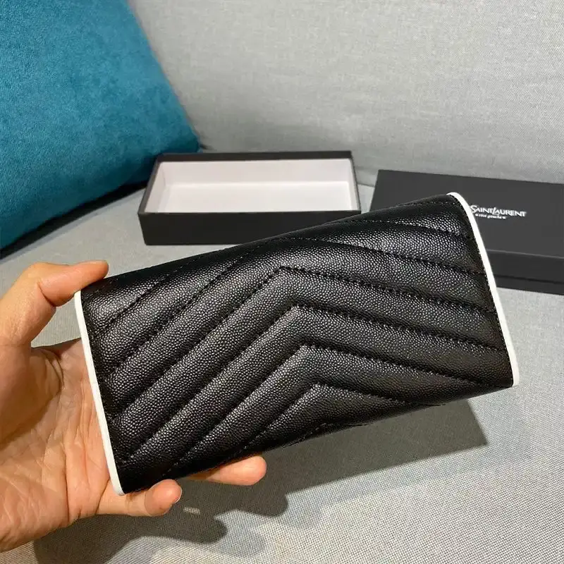 Saint Laurent Large Monogram Flap Wallet In Grained Matelasse Leather Black/White
