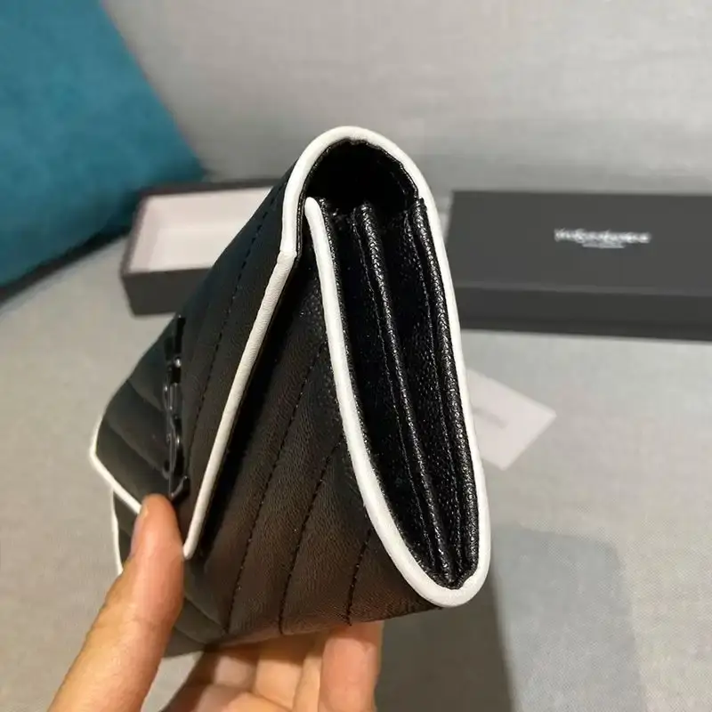 Saint Laurent Large Monogram Flap Wallet In Grained Matelasse Leather Black/White