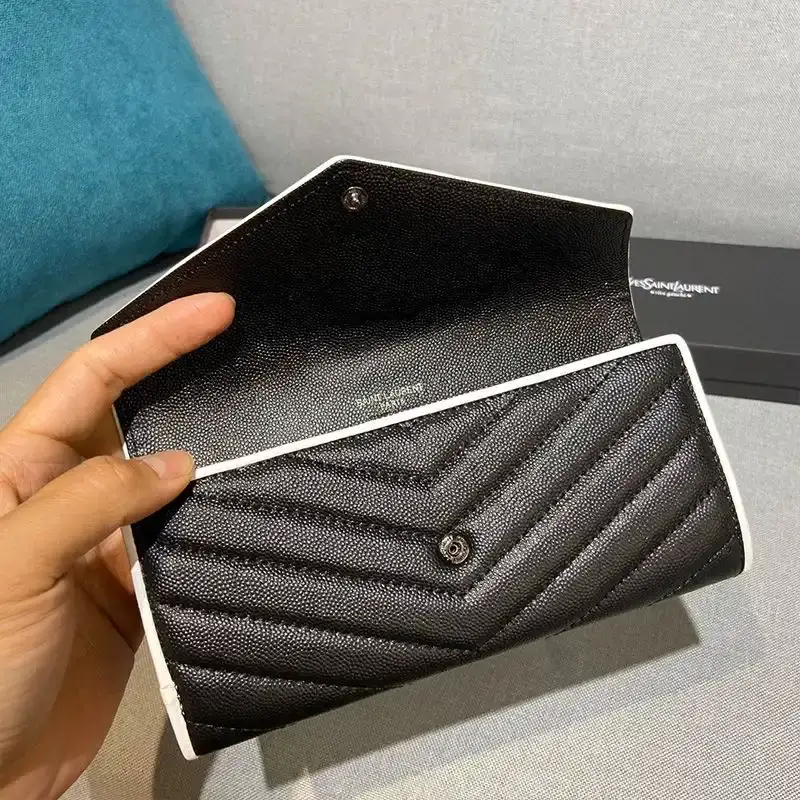Saint Laurent Large Monogram Flap Wallet In Grained Matelasse Leather Black/White
