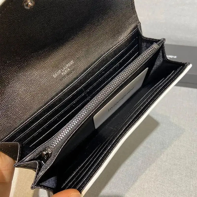 Saint Laurent Large Monogram Flap Wallet In Grained Matelasse Leather Black/White
