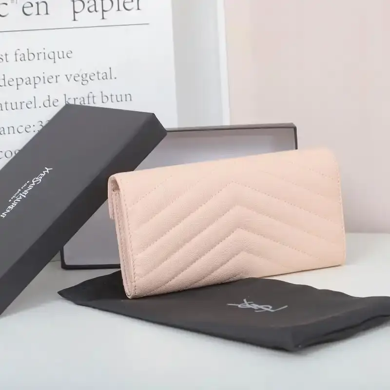 Saint Laurent Large Monogram Flap Wallet In Grained Matelasse Leather Pink/Gold