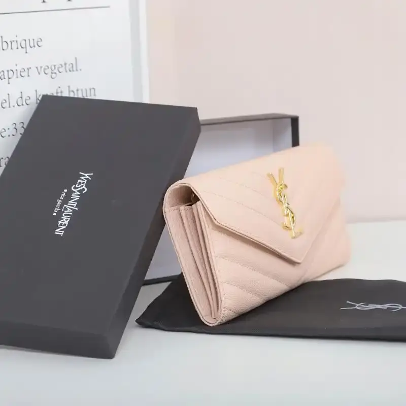 Saint Laurent Large Monogram Flap Wallet In Grained Matelasse Leather Pink/Gold