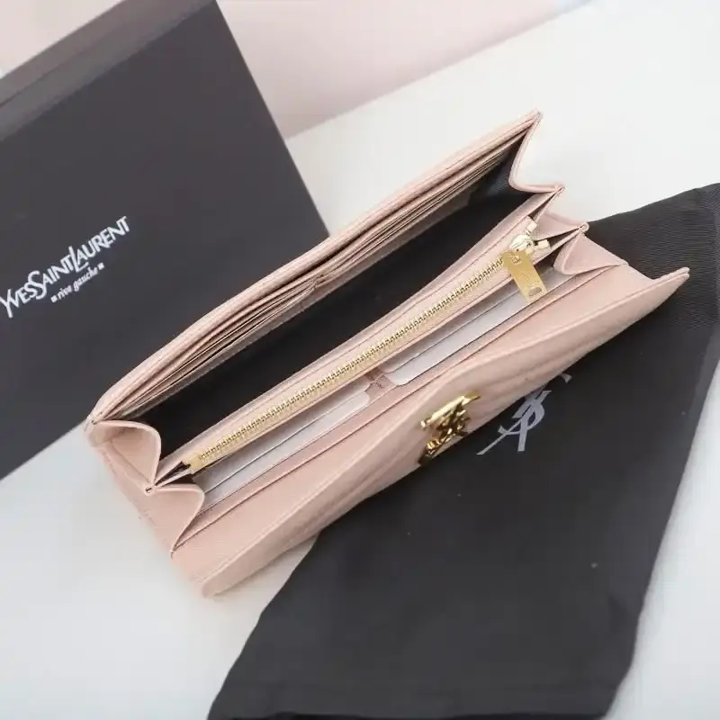 Saint Laurent Large Monogram Flap Wallet In Grained Matelasse Leather Pink/Gold