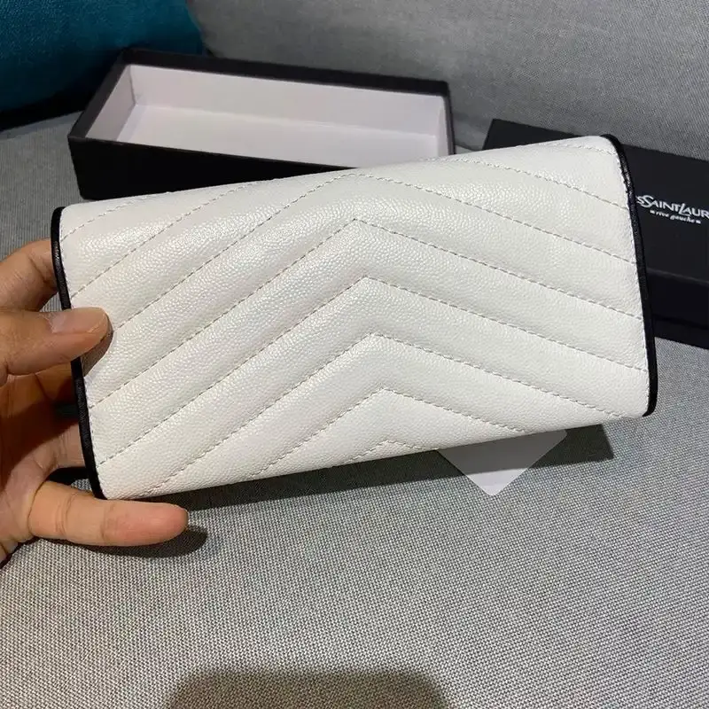Saint Laurent Large Monogram Flap Wallet In Grained Matelasse Leather White/Black