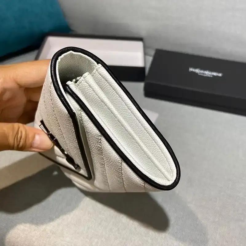 Saint Laurent Large Monogram Flap Wallet In Grained Matelasse Leather White/Black