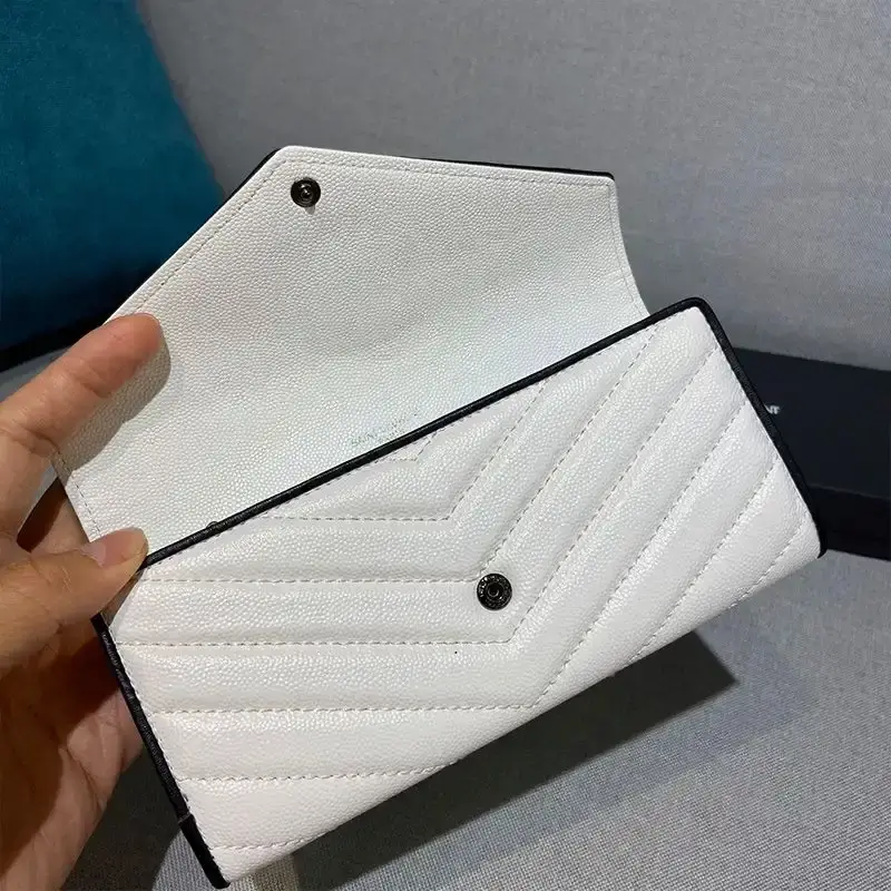Saint Laurent Large Monogram Flap Wallet In Grained Matelasse Leather White/Black