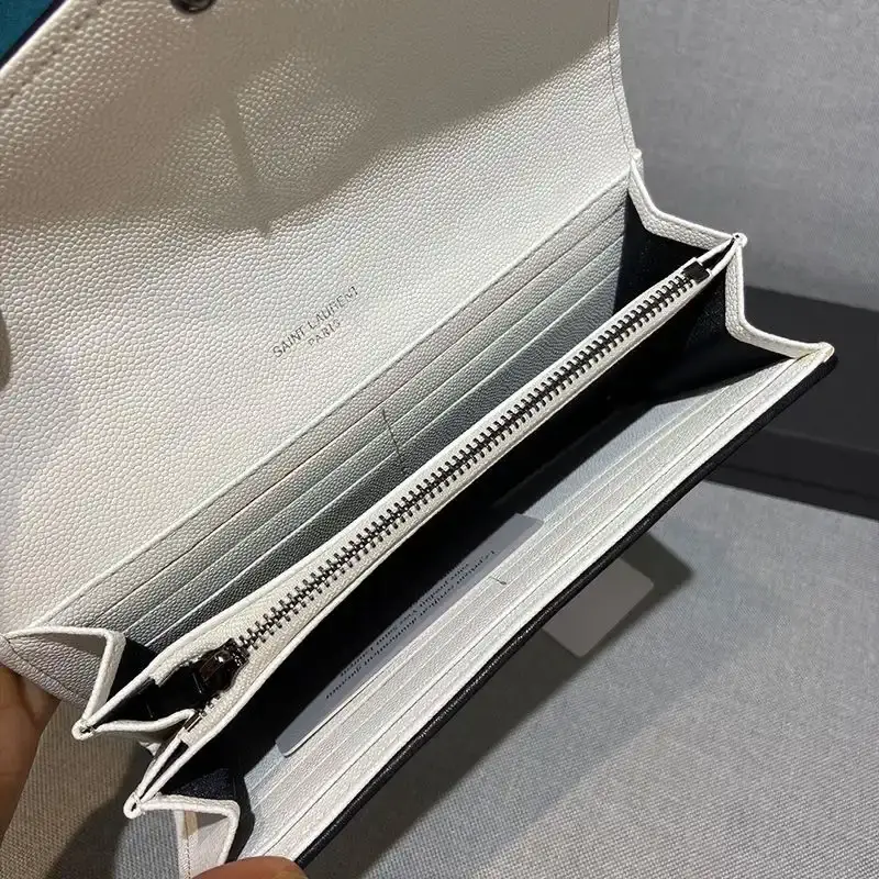 Saint Laurent Large Monogram Flap Wallet In Grained Matelasse Leather White/Black